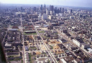 West Poplar aerial view looking toward Center City